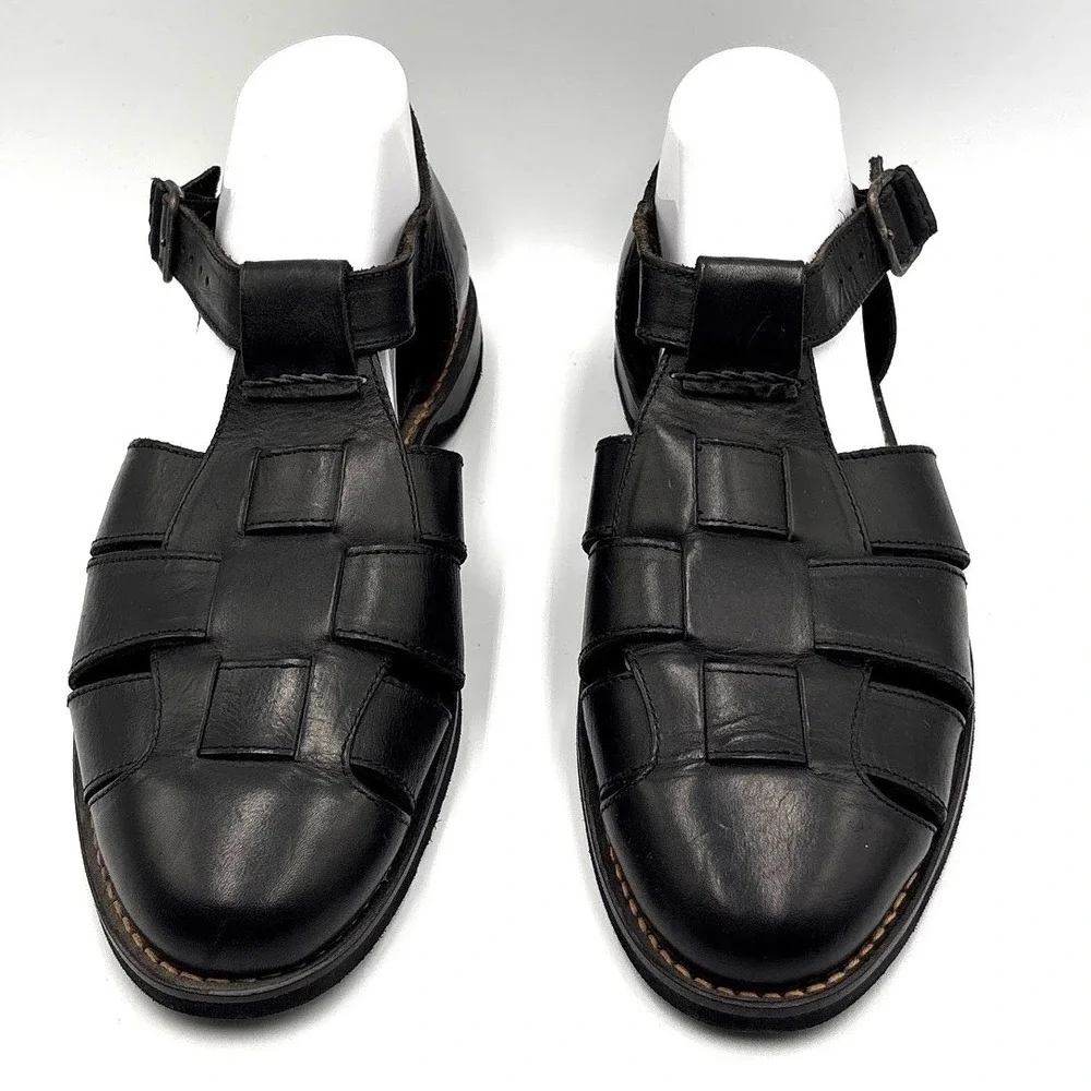 Cole Haan Mens Black Leather Fisherman Sandals Woven Closed Toe Buckle 11M 10468